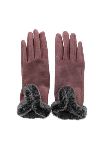 Guantes gamuza detalle peluche bicolor