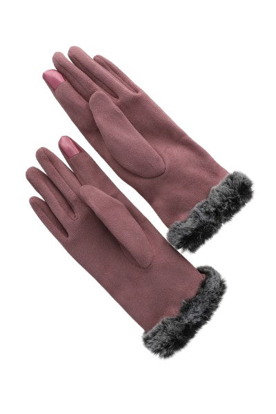 Guantes gamuza detalle peluche bicolor