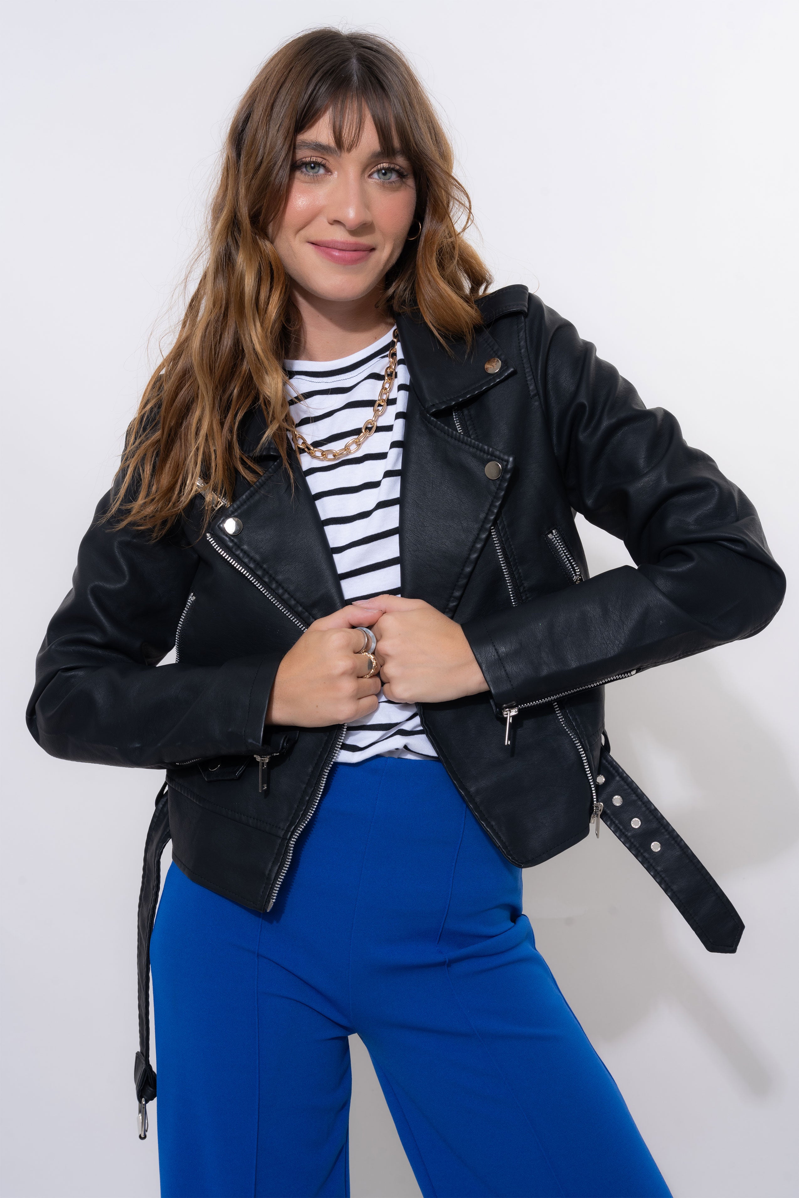 Chaqueta piel biker mujer best sale