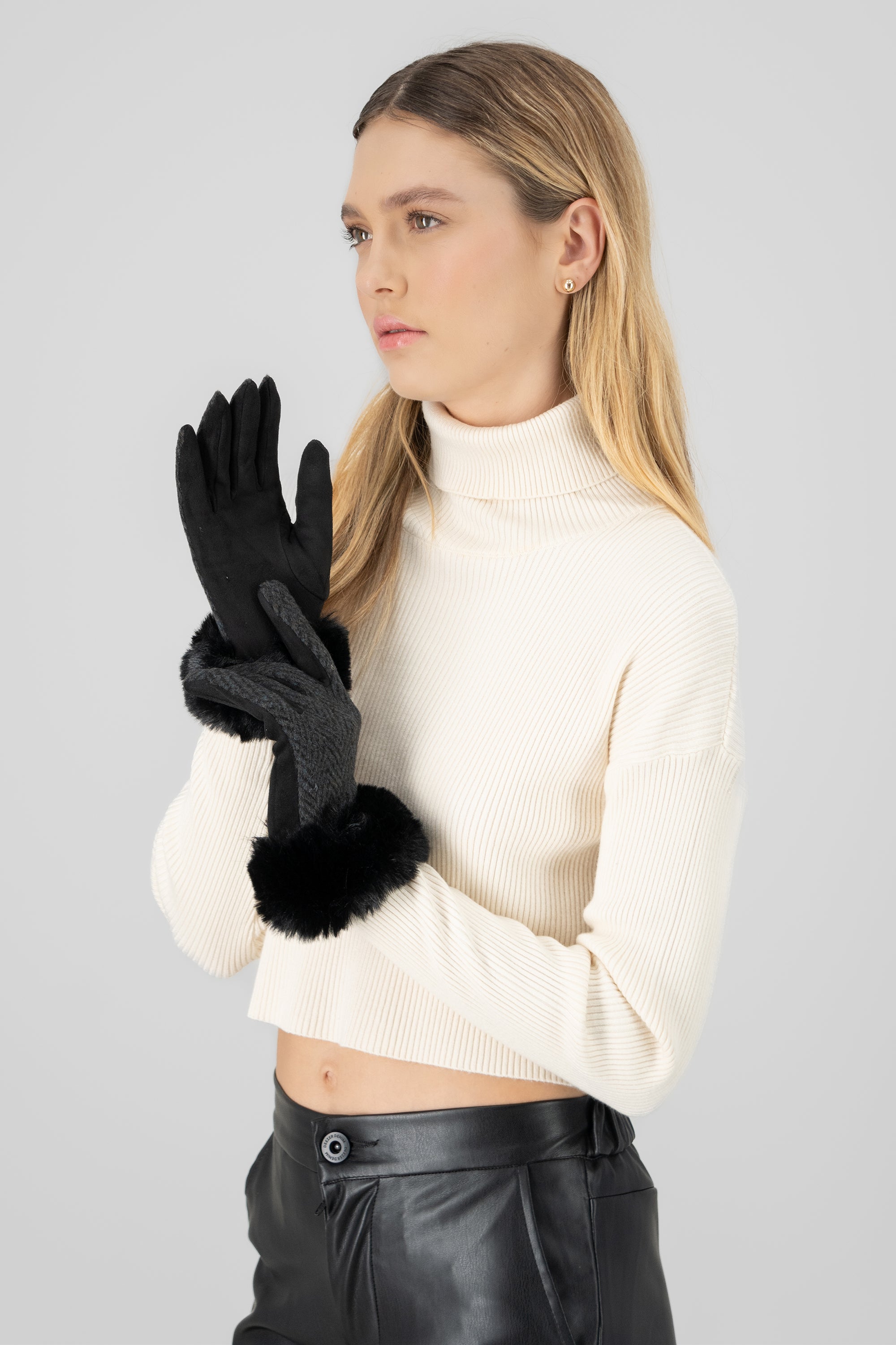 Guantes estampado geométrico peluche bicolor