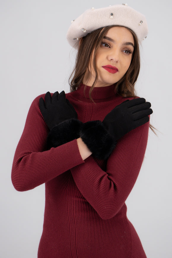 Guantes estampado geométrico peluche bicolor