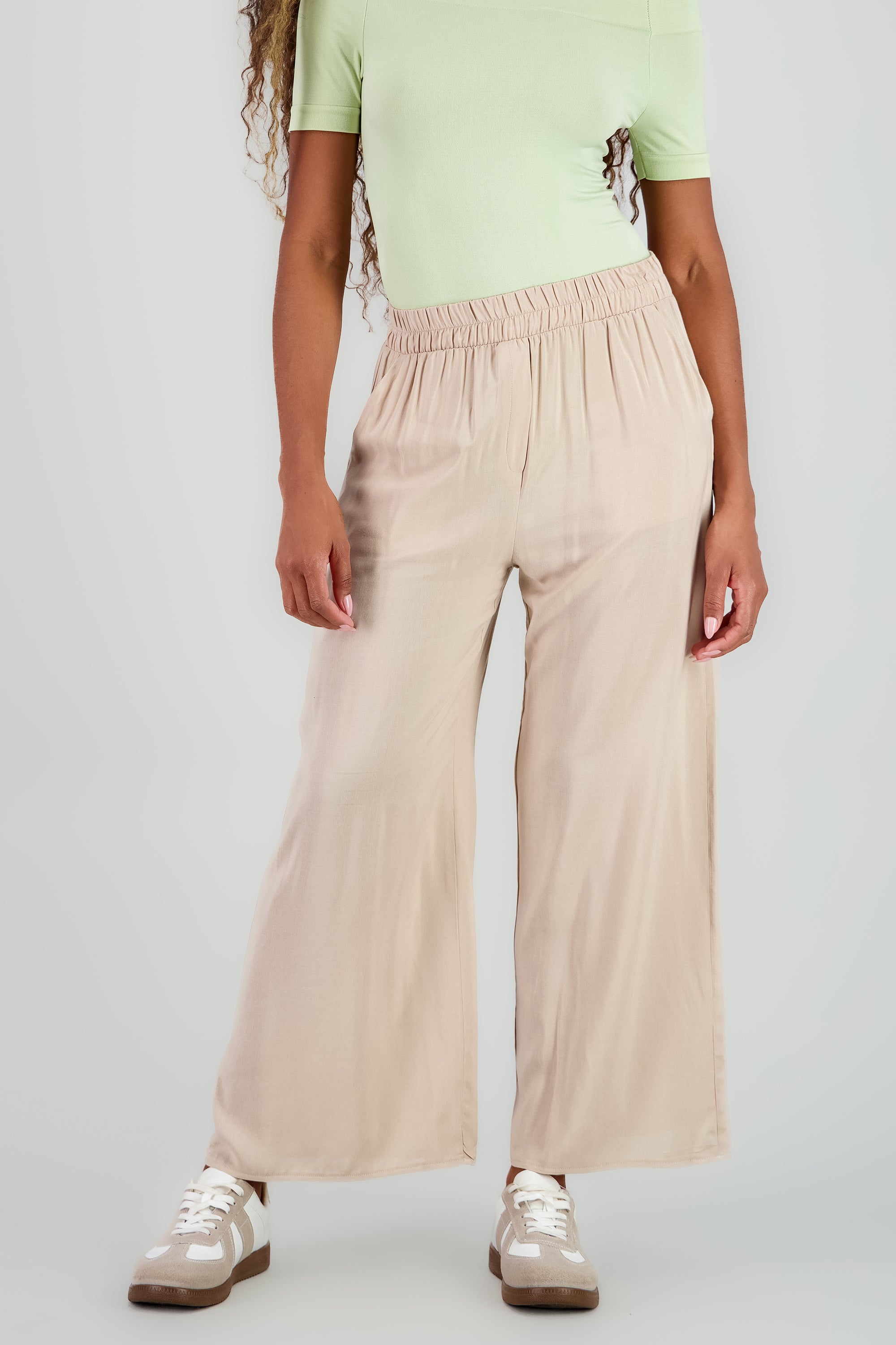 Pantalón Wide Leg Cintura Alta Fruncida
