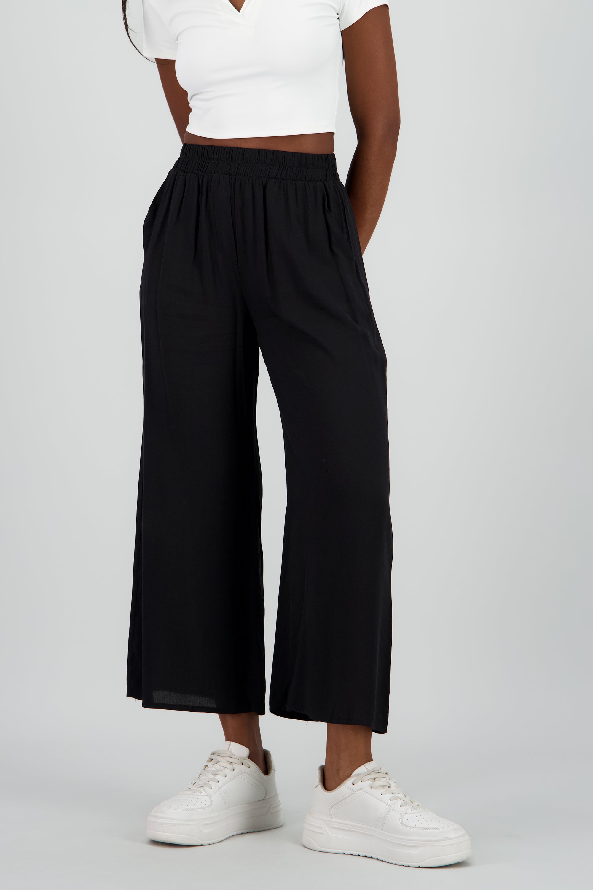 Pantalón Wide Leg Cintura Alta Fruncida