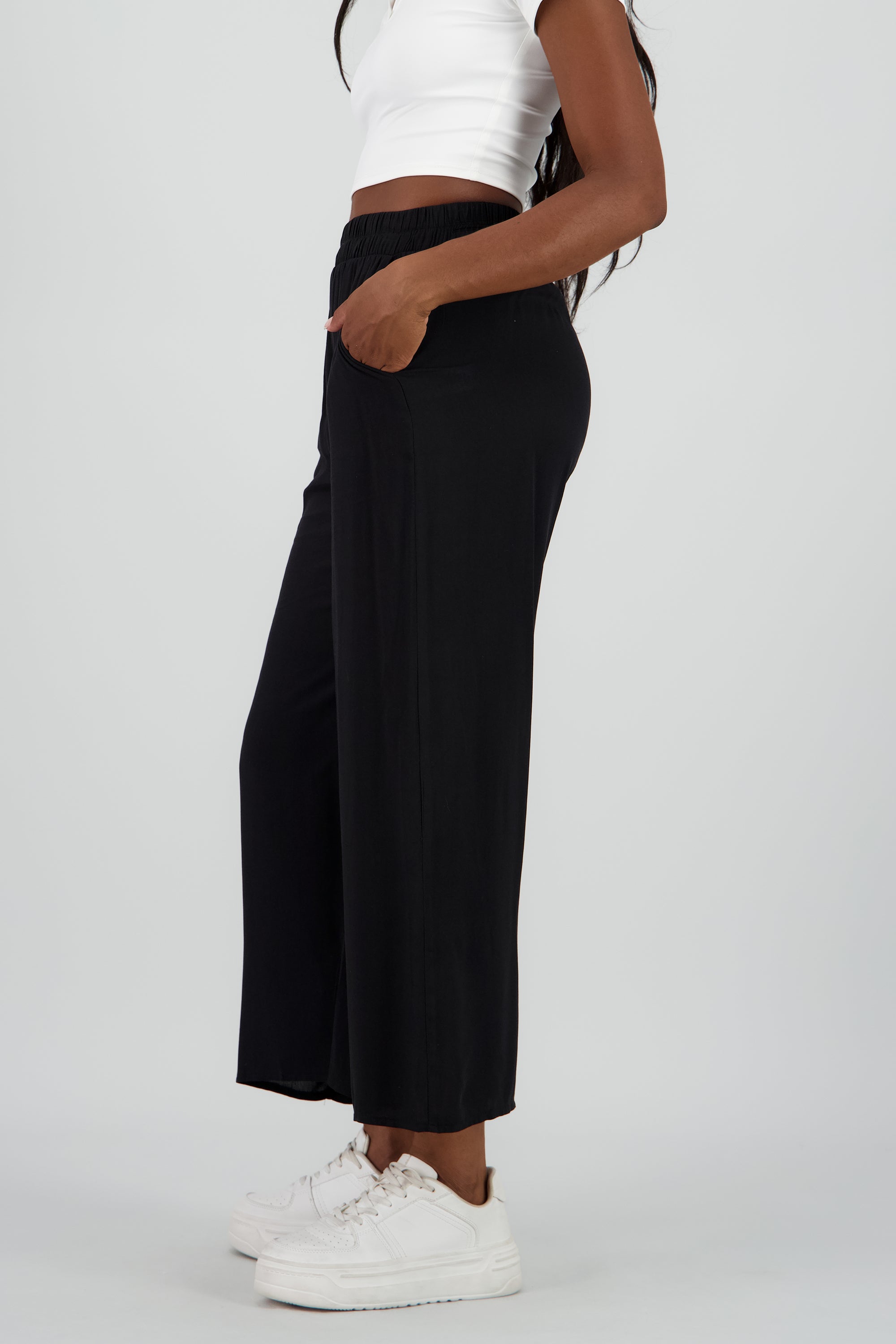 Pantalón Wide Leg Cintura Alta Fruncida