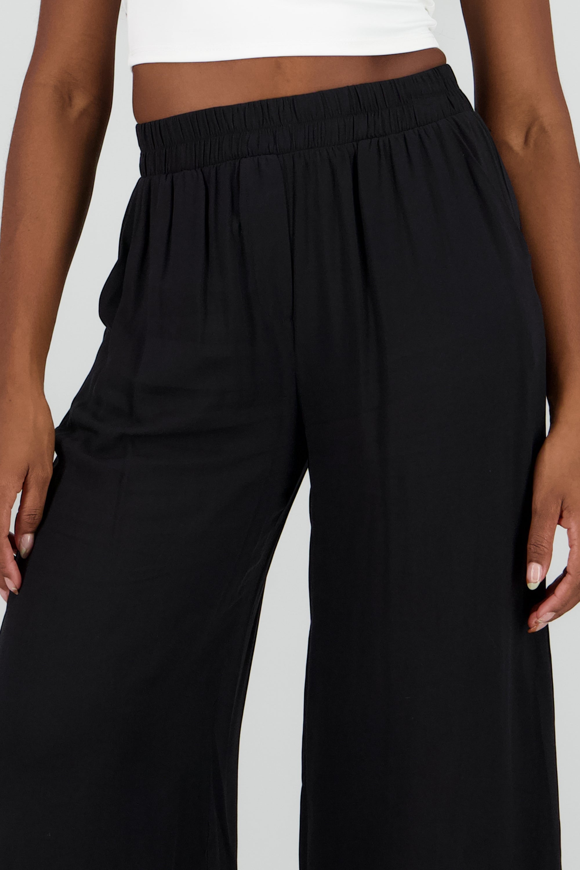 Pantalón Wide Leg Cintura Alta Fruncida