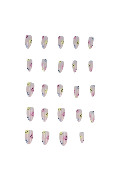 Set 24 piezas uñas postiza carita feliz multicolor
