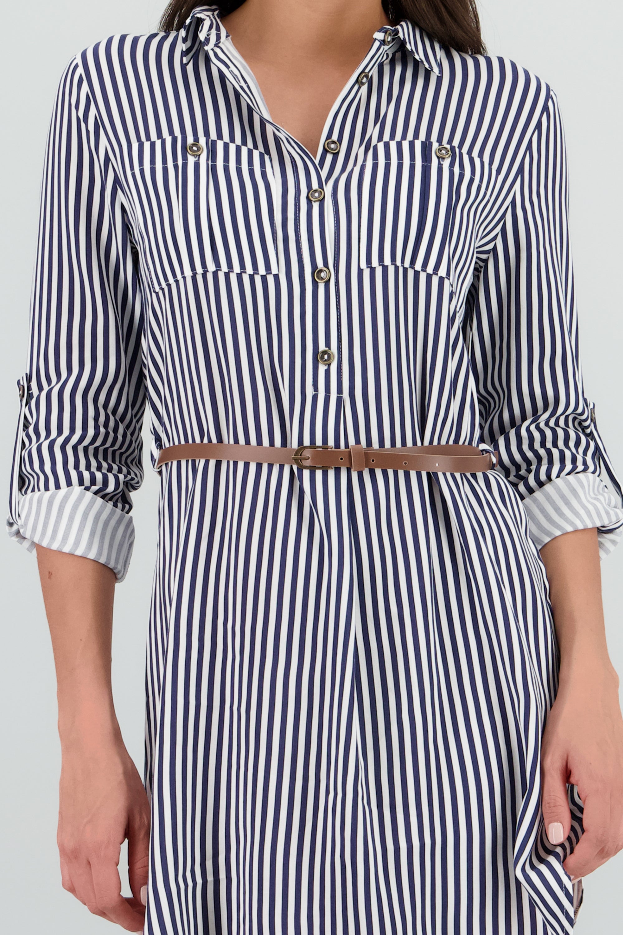 Vestido Mini Camisero Estampado Rayas