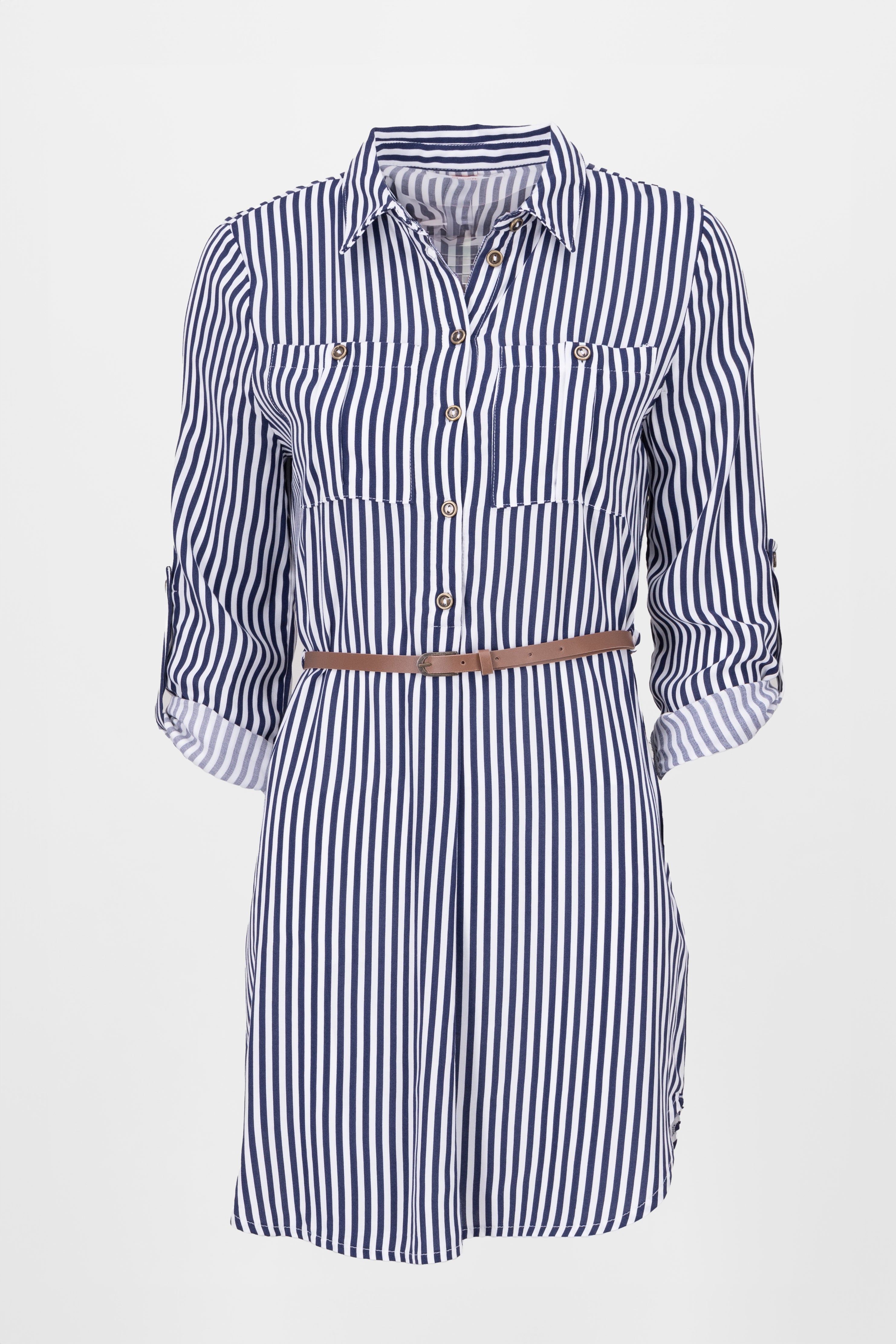 Vestido Mini Camisero Estampado Rayas