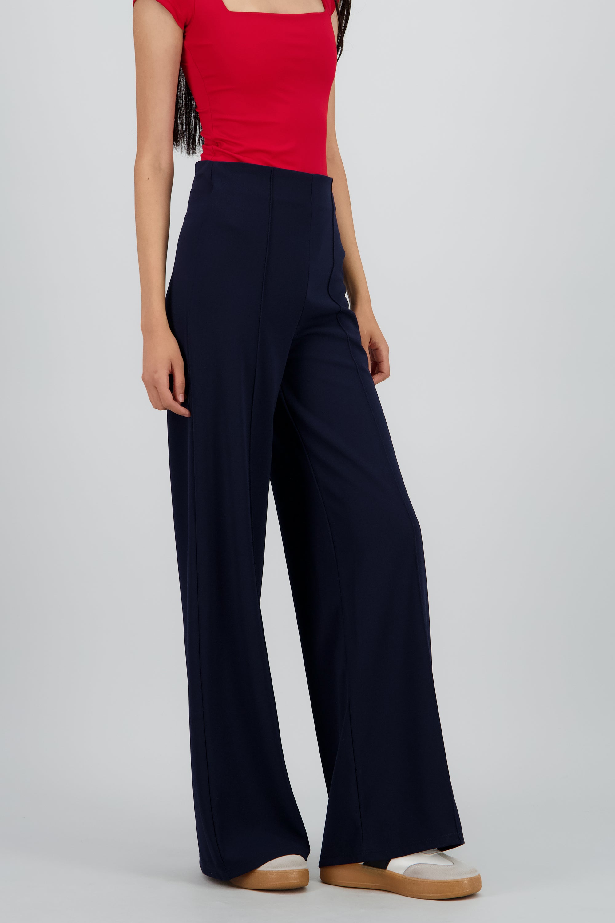 Pantalón Wide Leg Cintura Alta Costuras