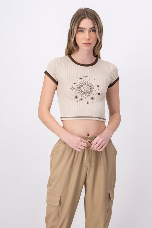 Top Manga Corta Estampado Sol
