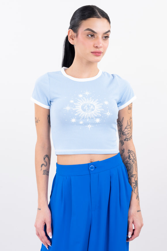 Top Manga Corta Estampado Sol