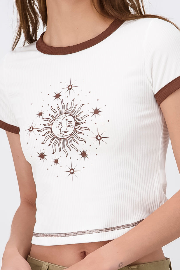 Top Manga Corta Estampado Sol