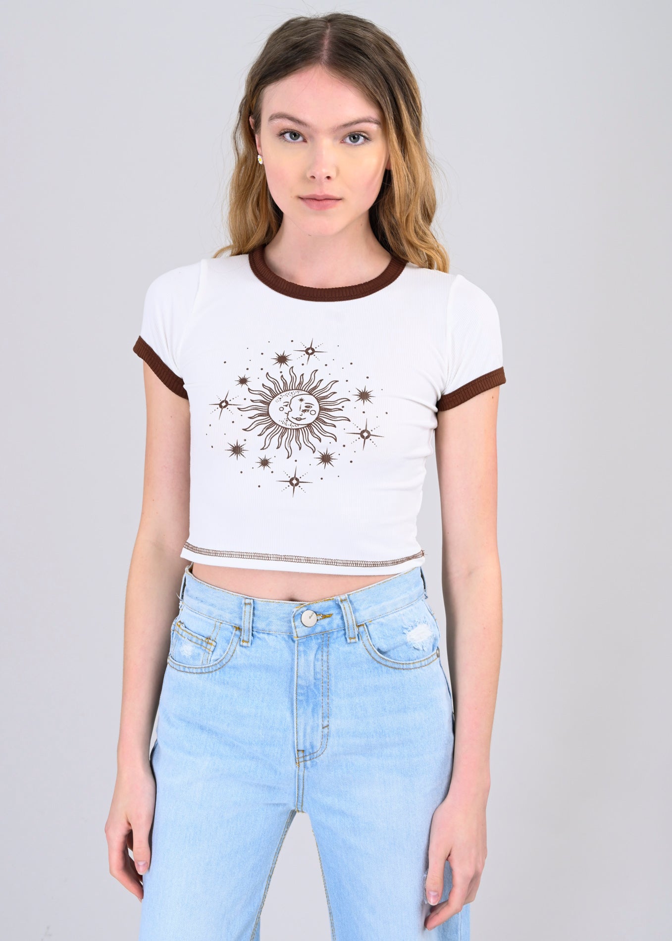 Top Manga Corta Estampado Sol