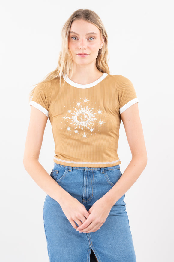 Top Manga Corta Estampado Sol
