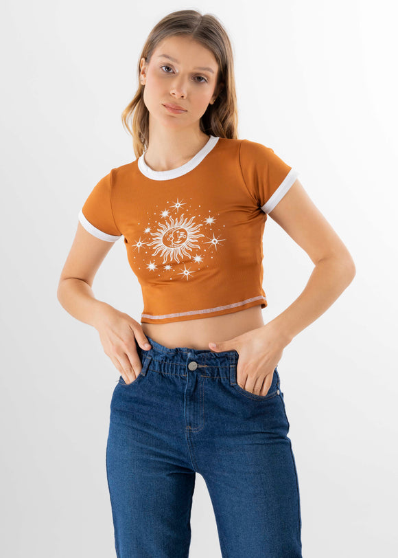 Top Manga Corta Estampado Sol