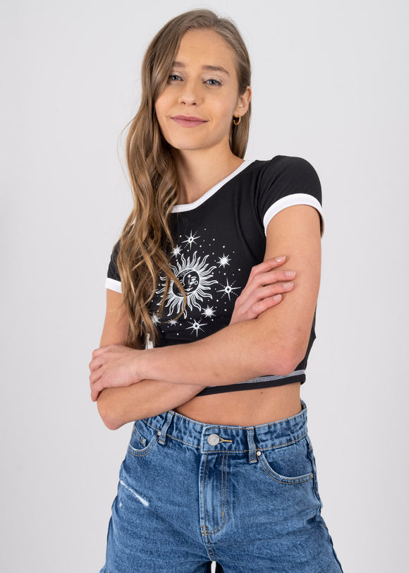 Top Manga Corta Estampado Sol