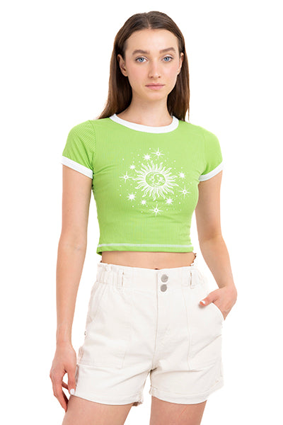 Top Manga Corta Estampado Sol