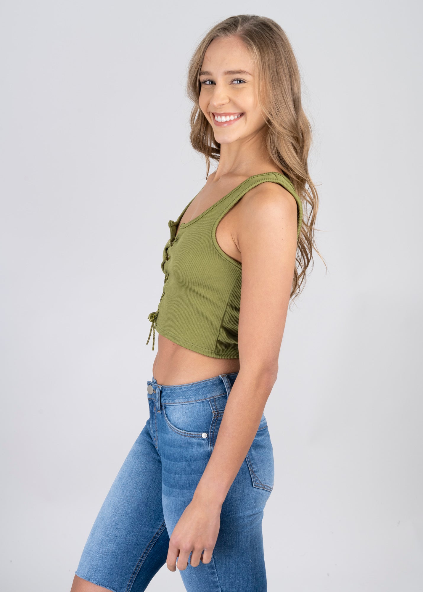 Top lace up acanalado mangas