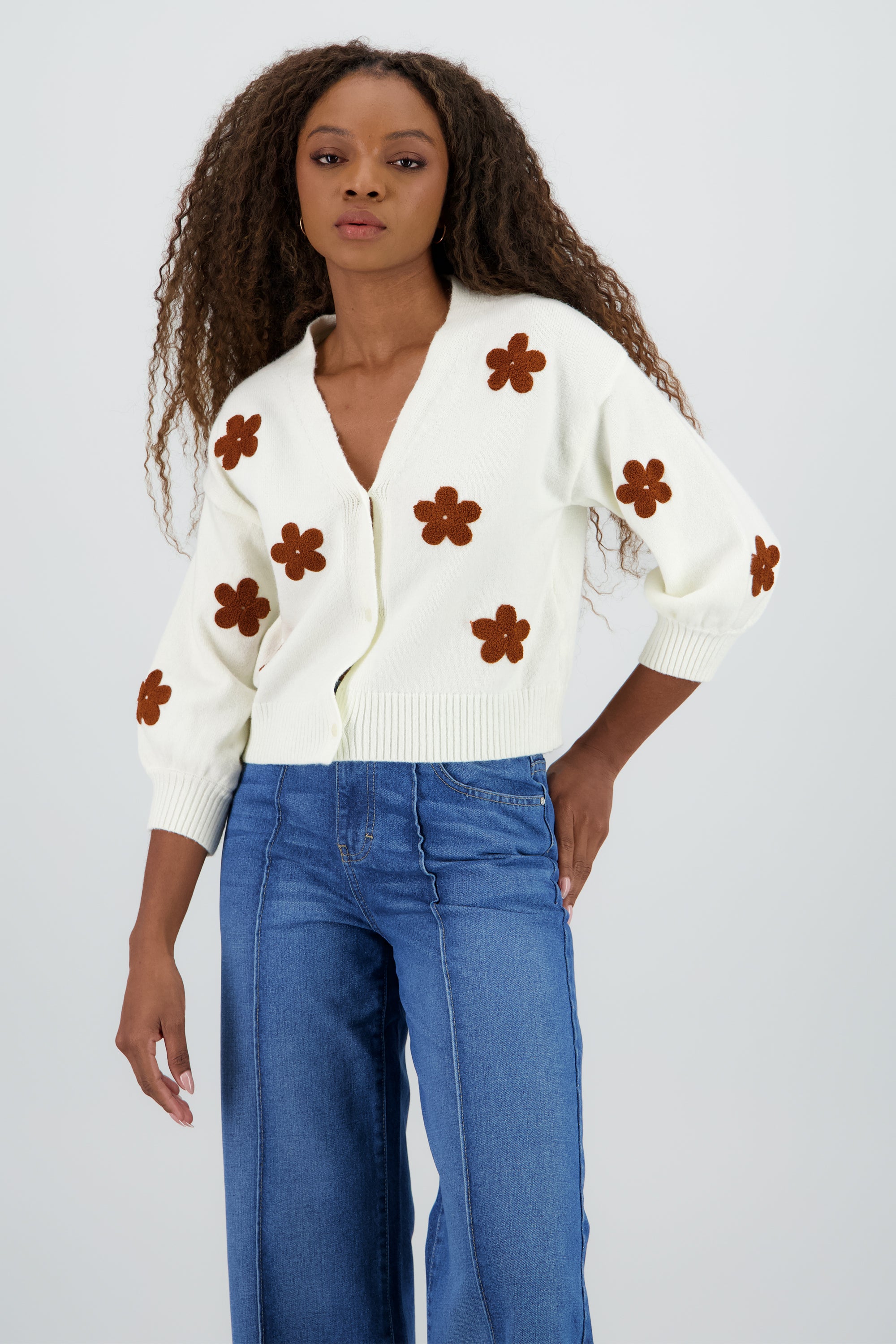 Cardigan Ropa De Mujer Flores Suéter Cárdigan Flores De Manga