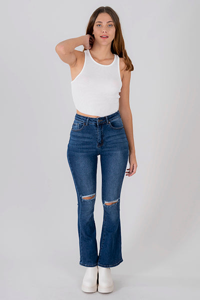 Jeans Denim Flared Destrucciones