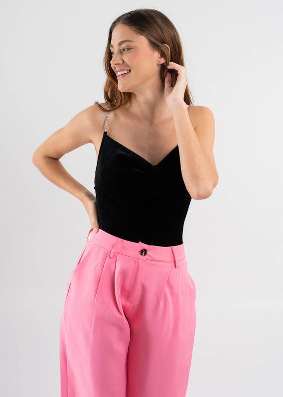 Bodysuit velvet cuello drapeado