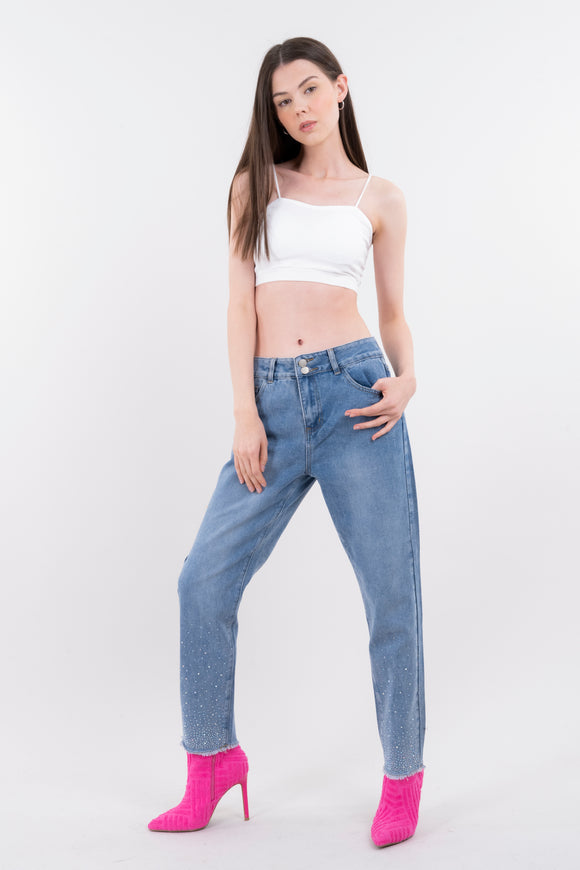 Jeans mom aplicaciones brillos