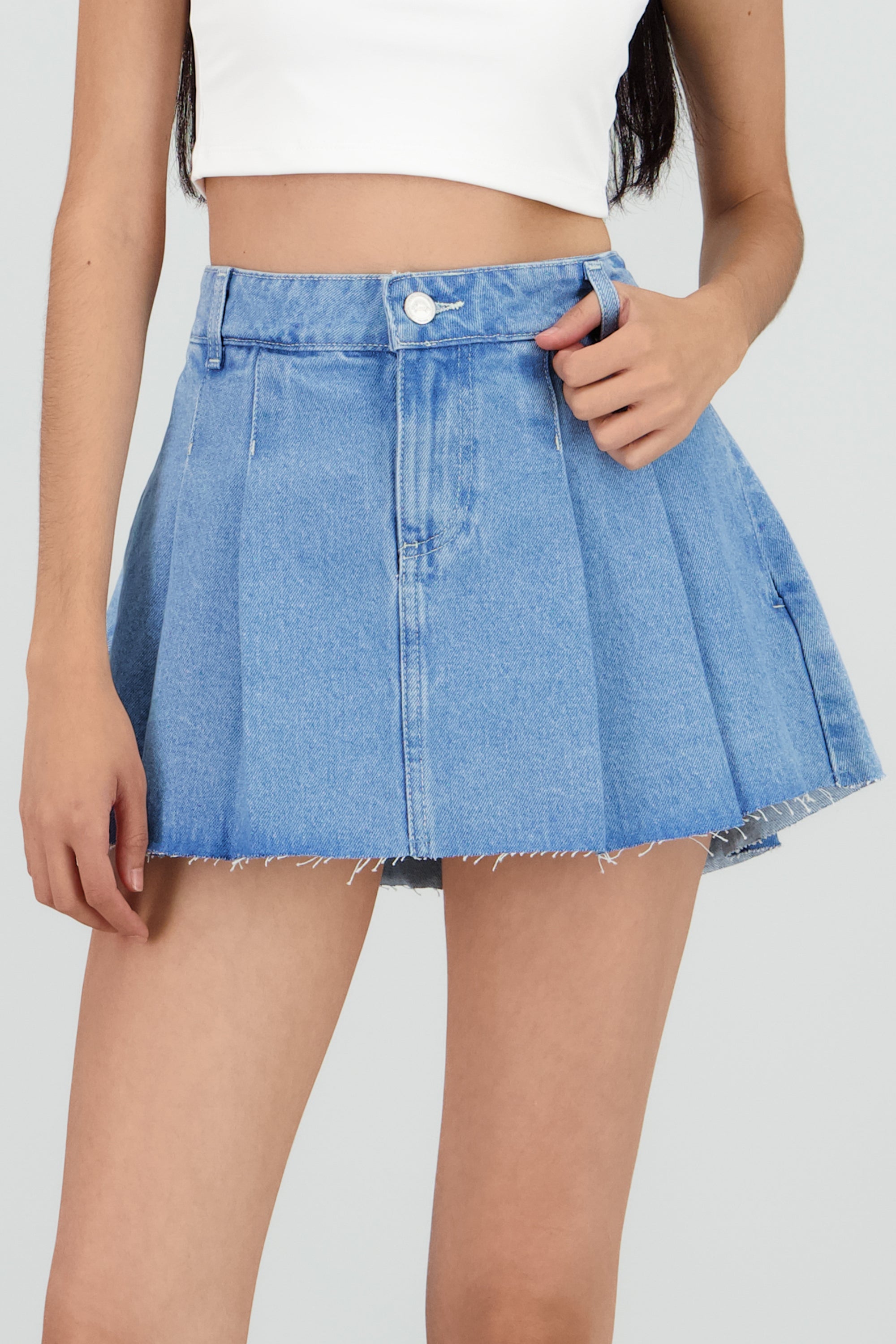 Falda mini denim tableada