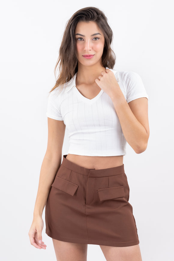 Top liso cuello solapa textura