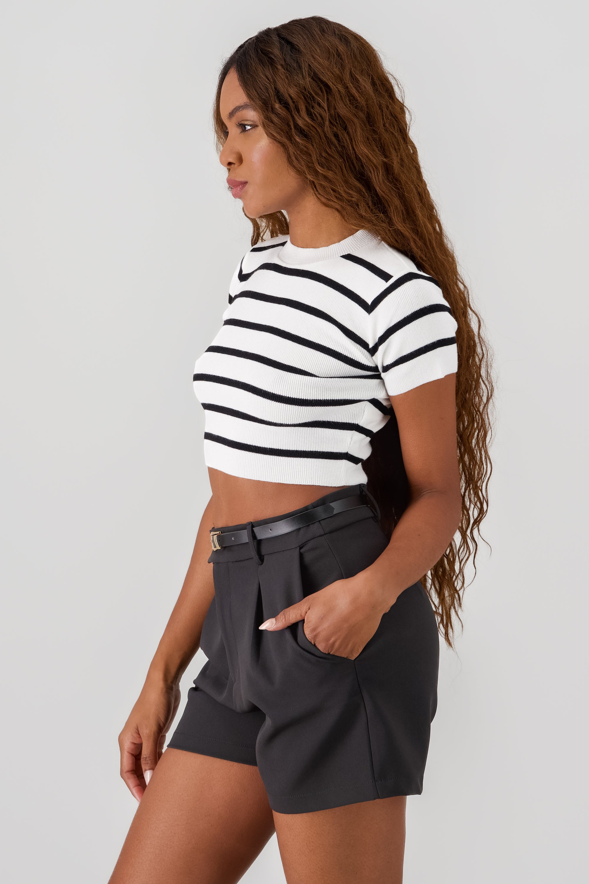 Top Crop Punto Manga Corta Rayas