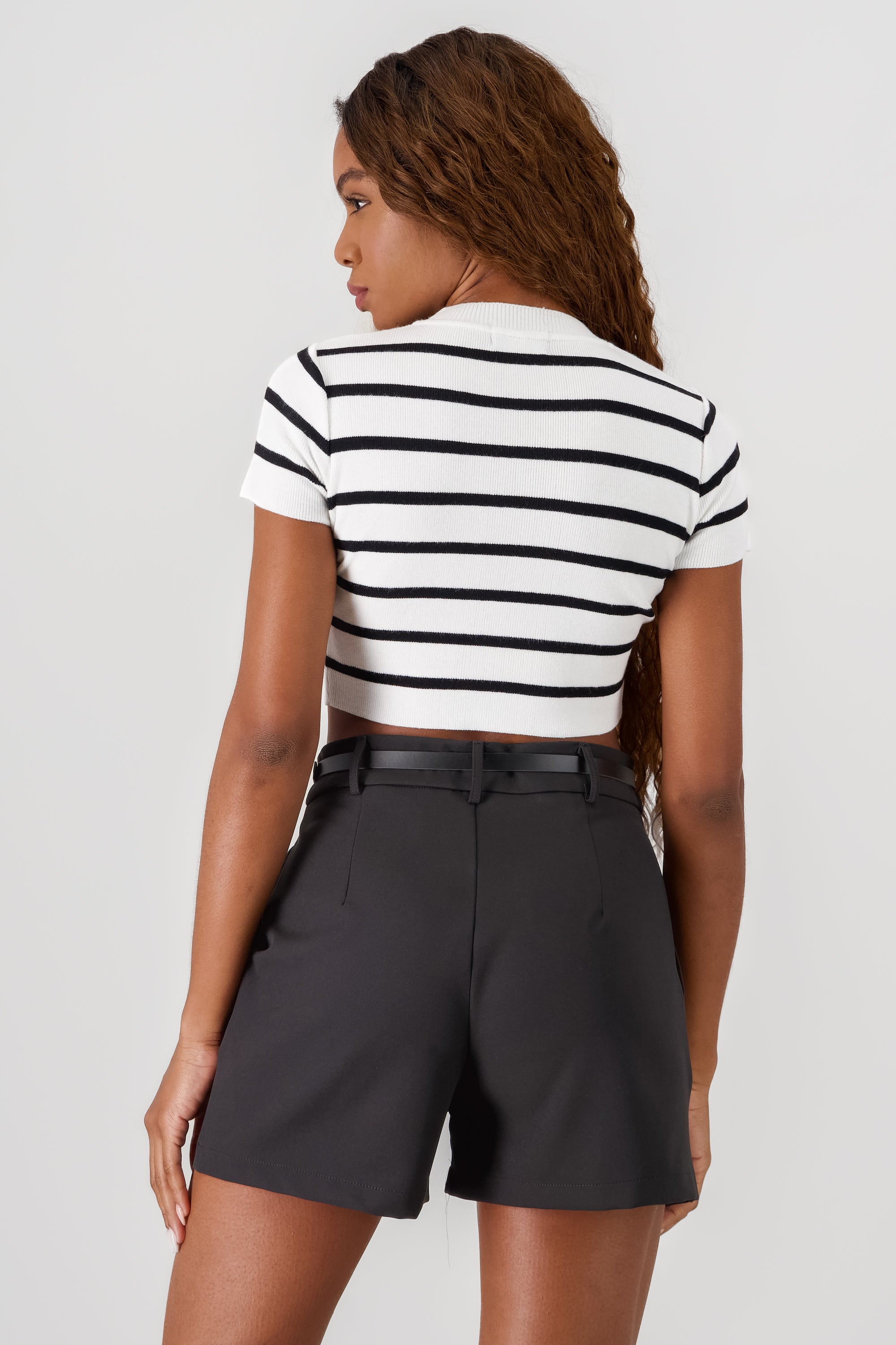 Top Crop Punto Manga Corta Rayas