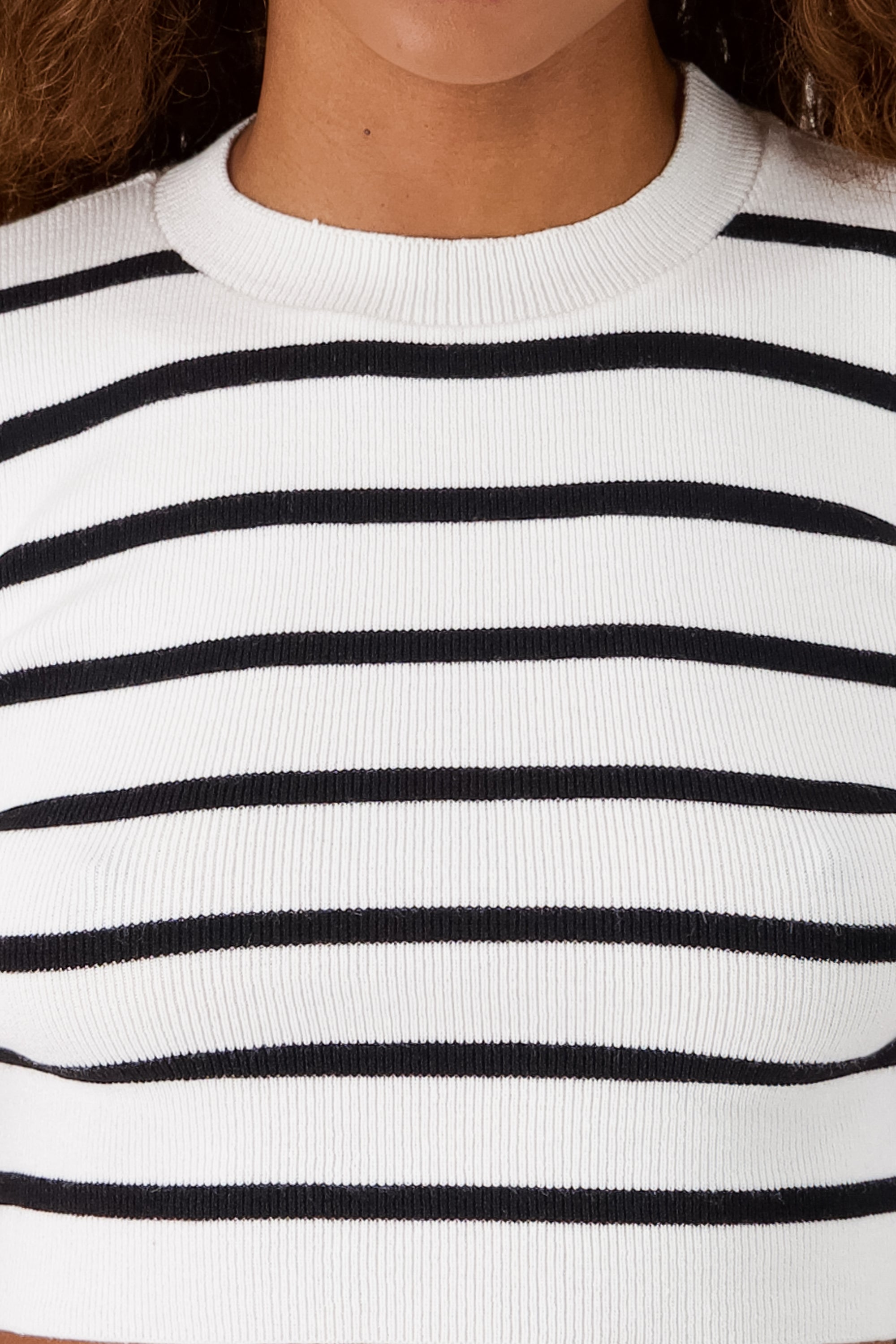 Top Crop Punto Manga Corta Rayas