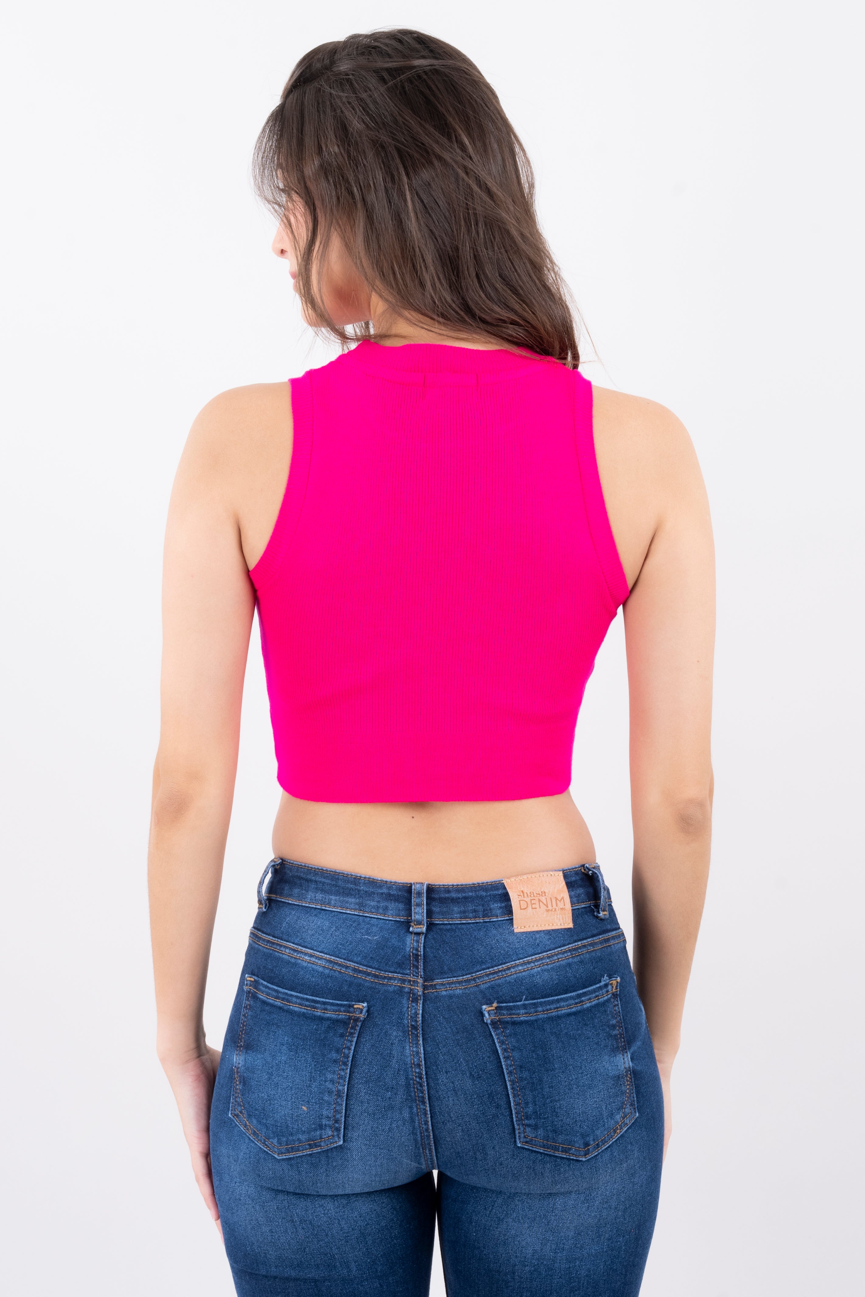 Top acanalado cuello redondo