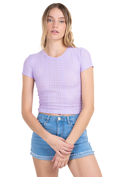 Top tejido eyelet manga corta