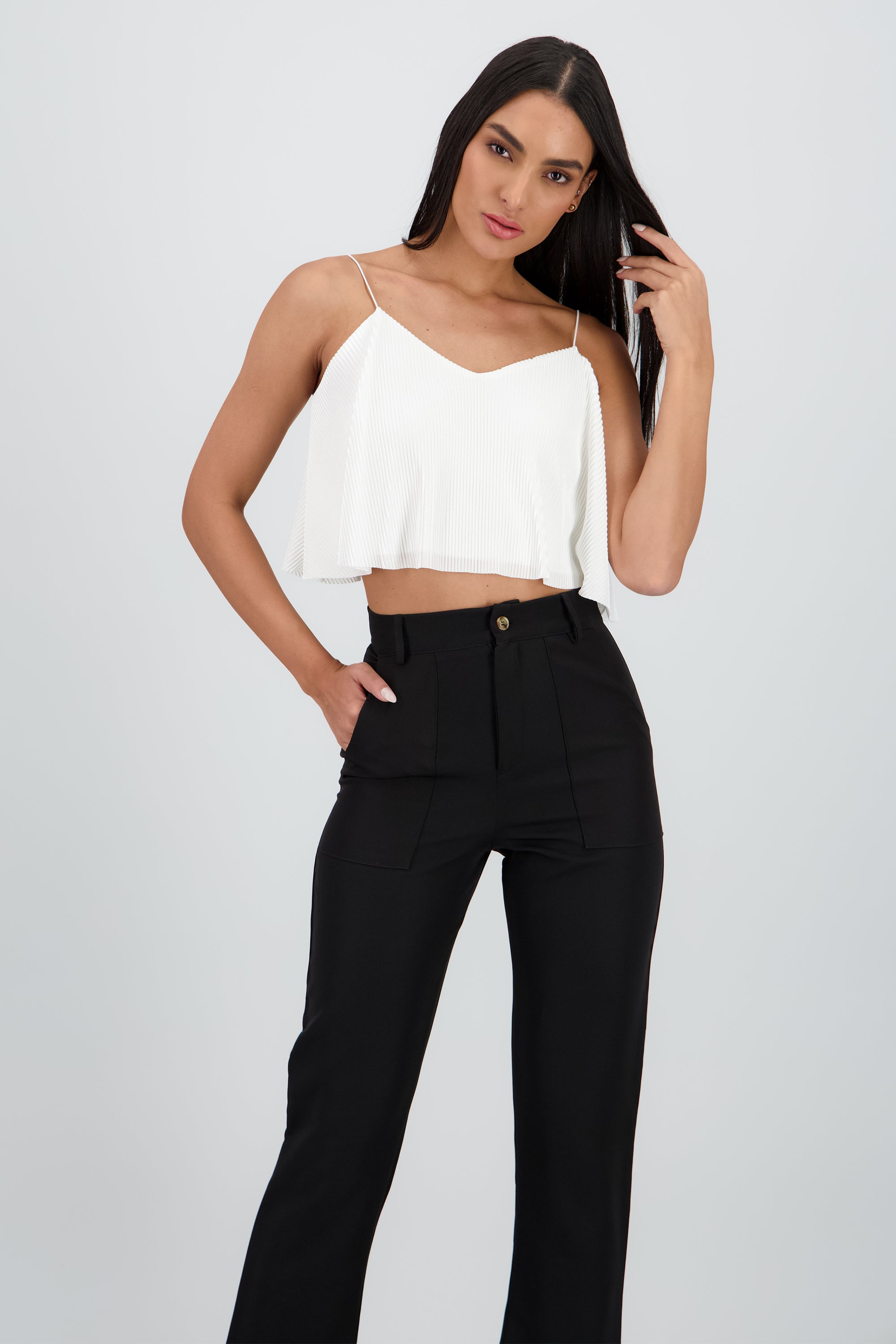 Top Crop Tejido Plisado Tirantes