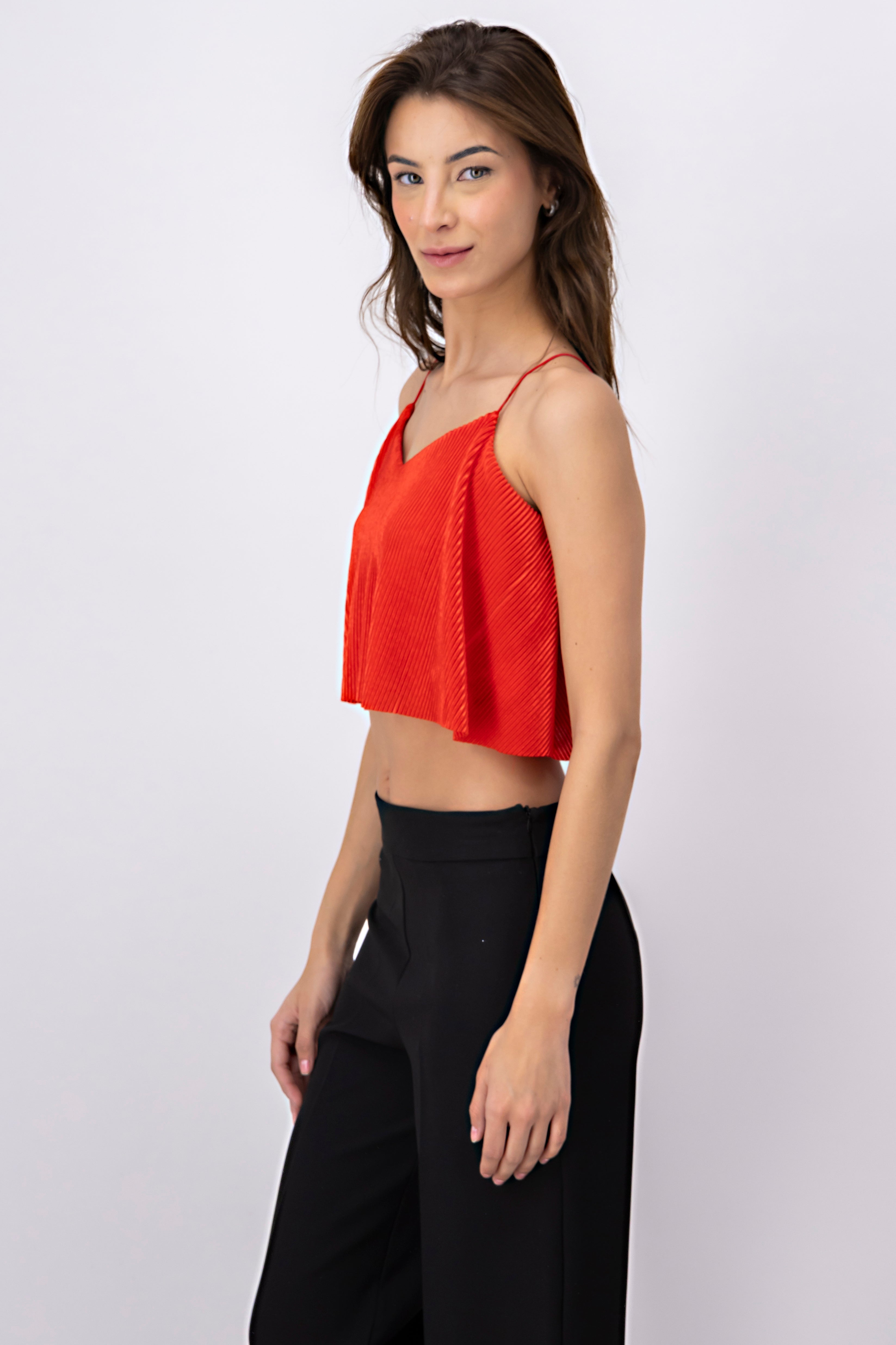 Top Crop Tejido Plisado Tirantes