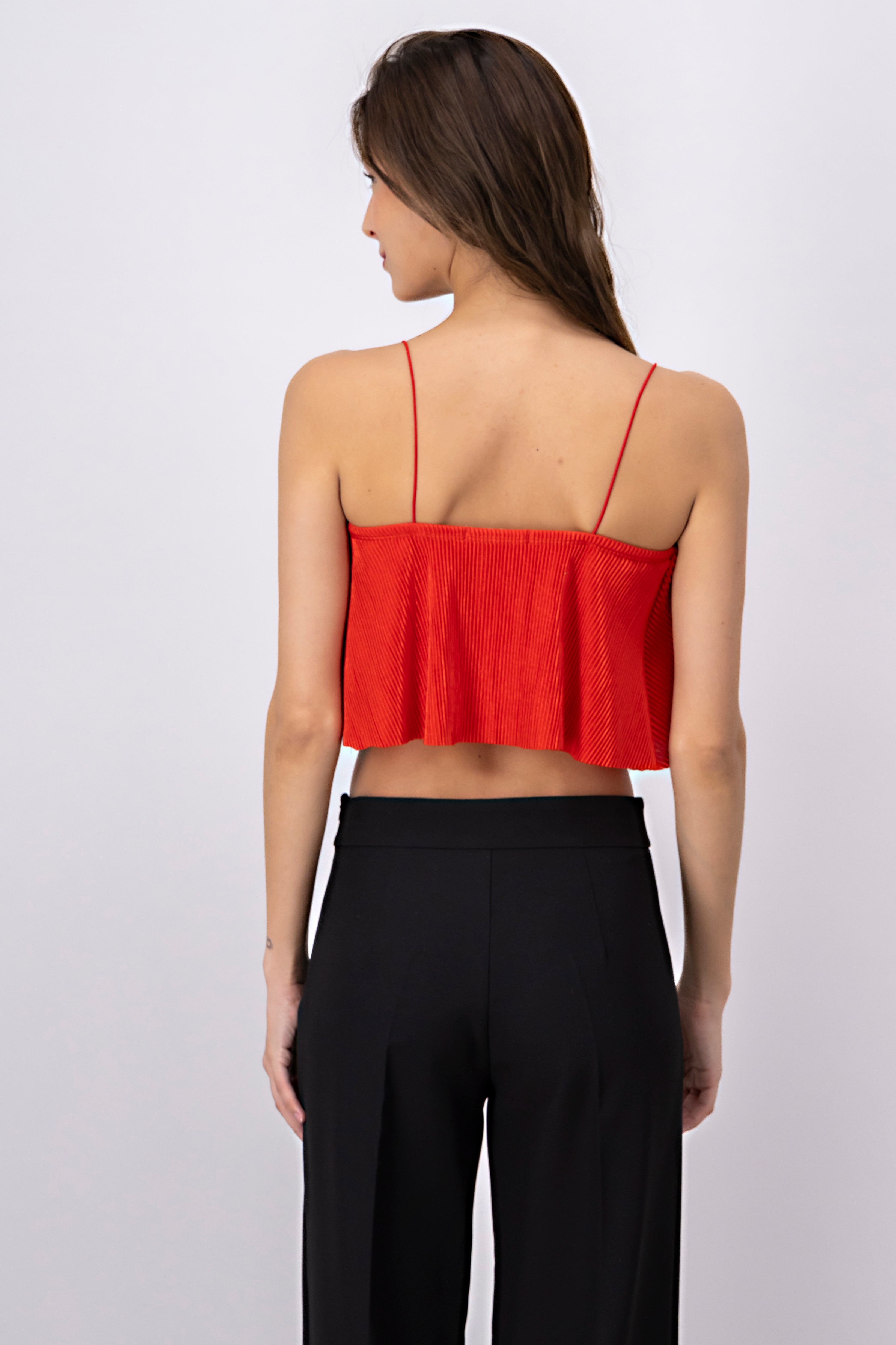 Top Crop Tejido Plisado Tirantes