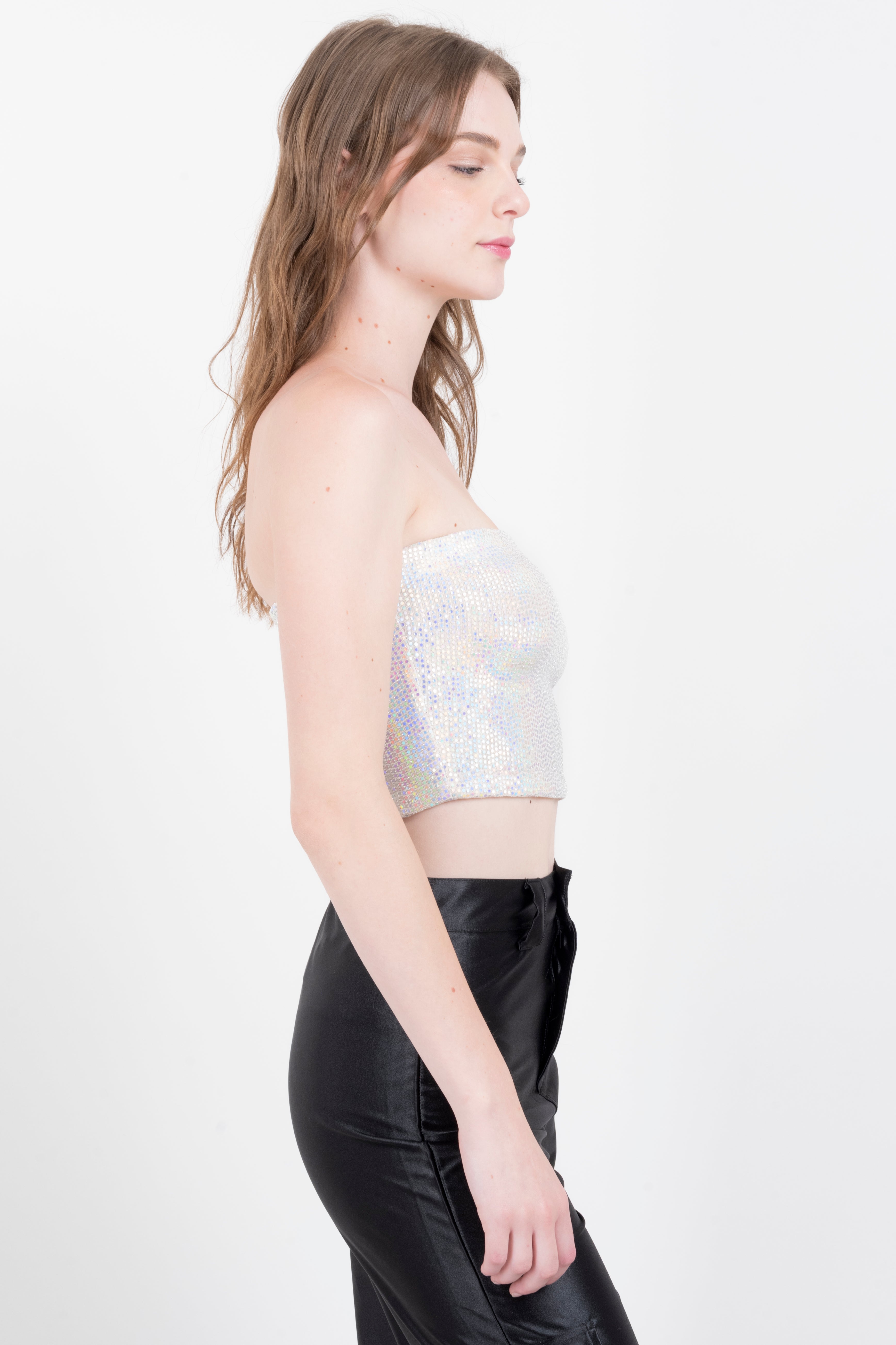 Top strapless brillos tornasol