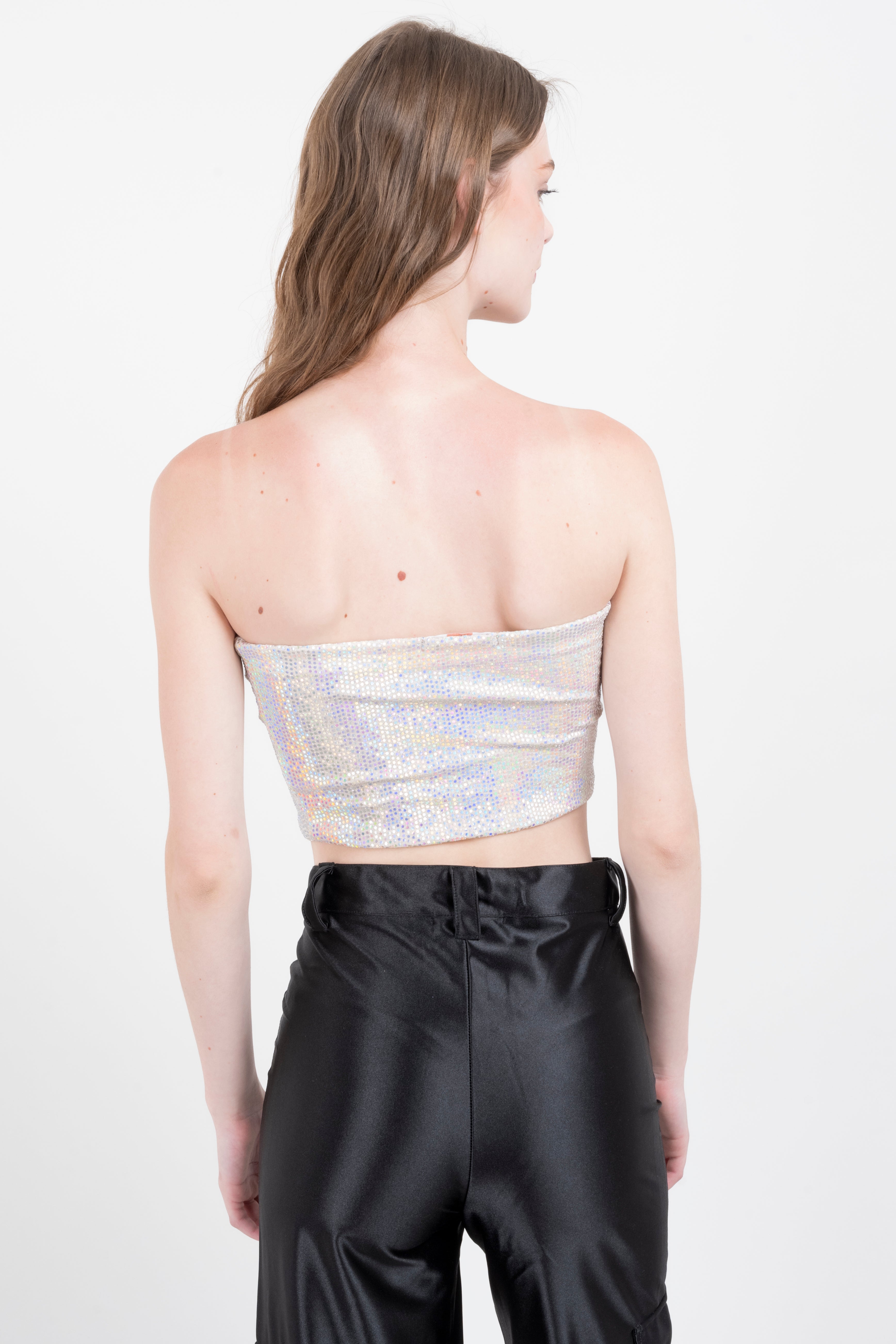 Top strapless brillos tornasol