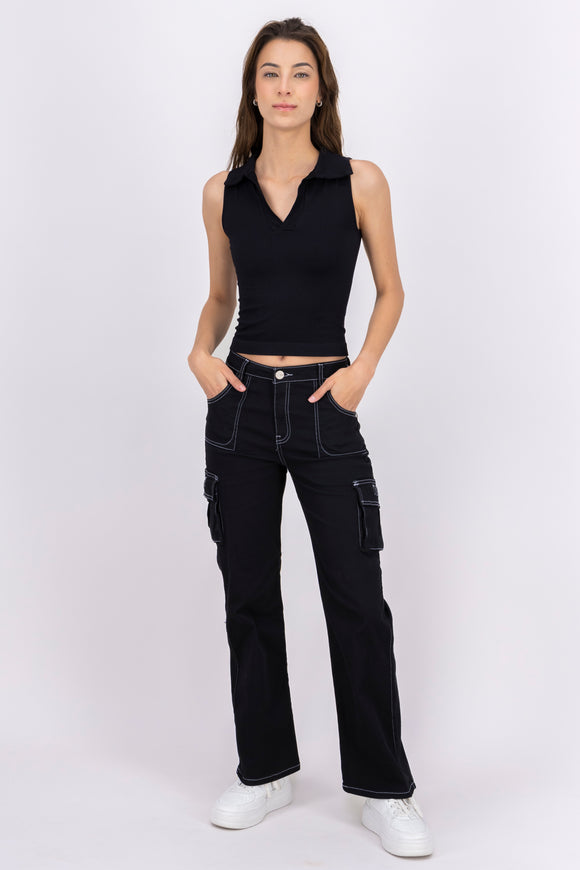 Jeans cargo wide leg lisos
