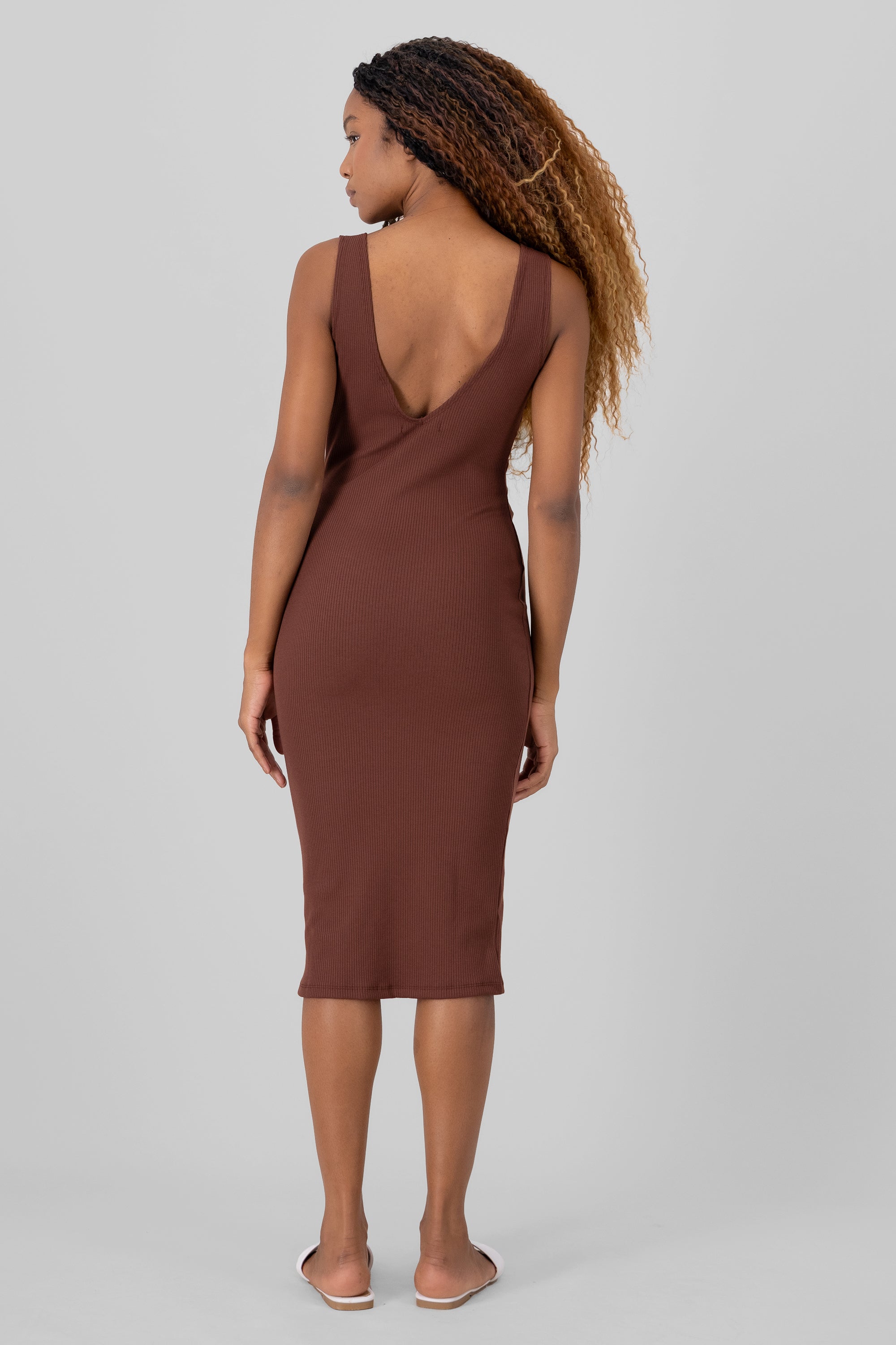 Vestido Midi Acanalado Liso