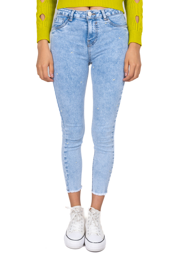 Jeans skinny bordado margaritas