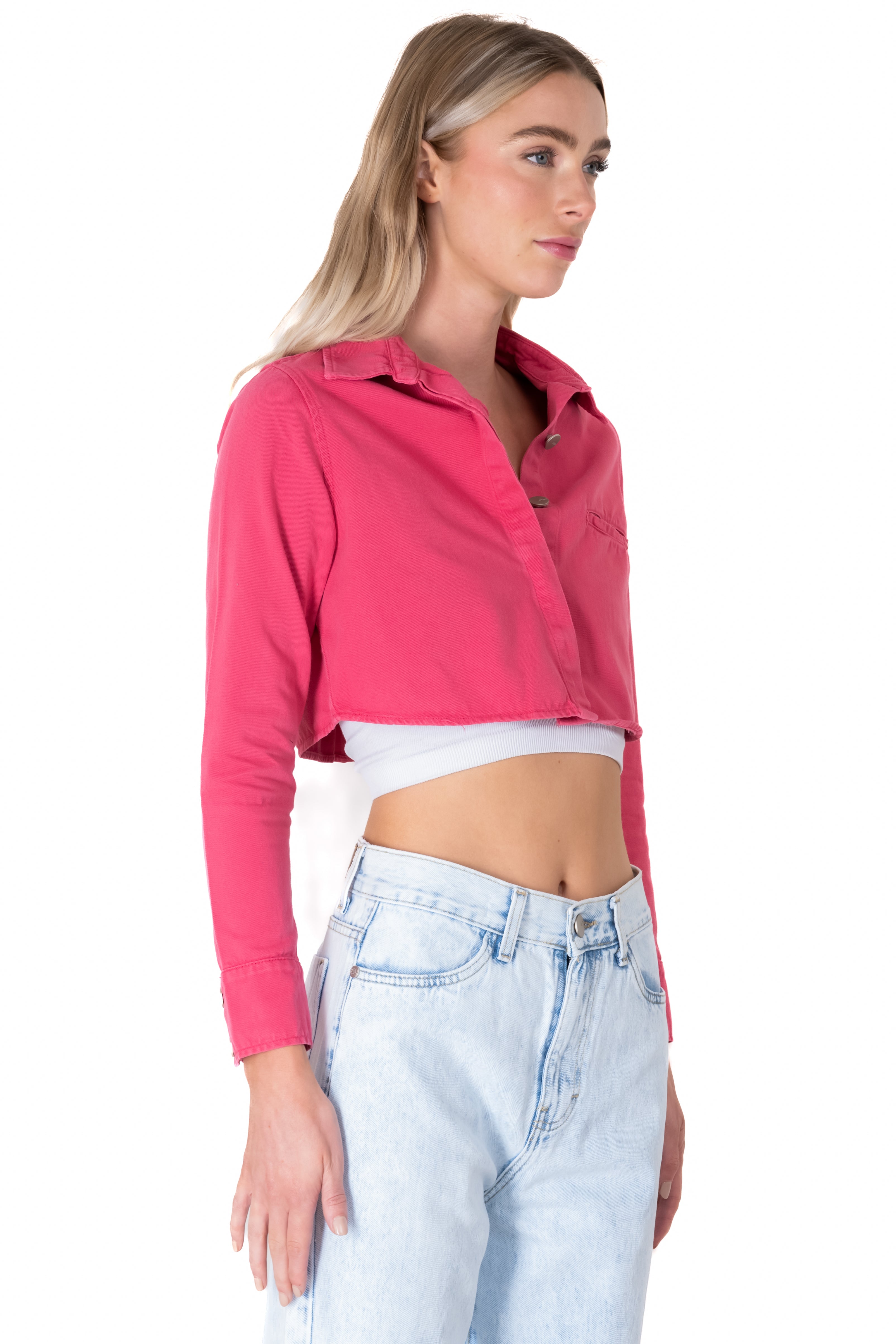 Camisa crop bolsillo