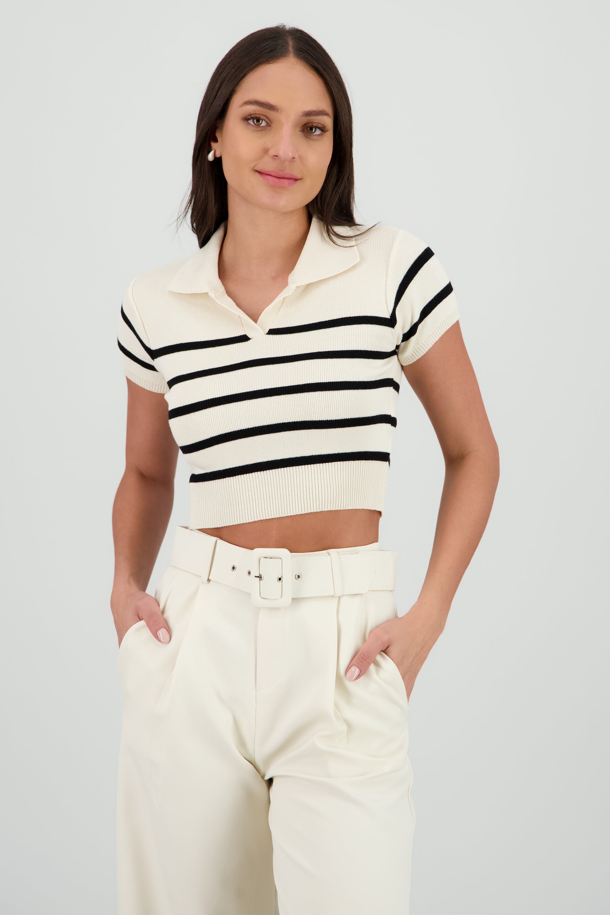 Top tejido cuello polo rayas