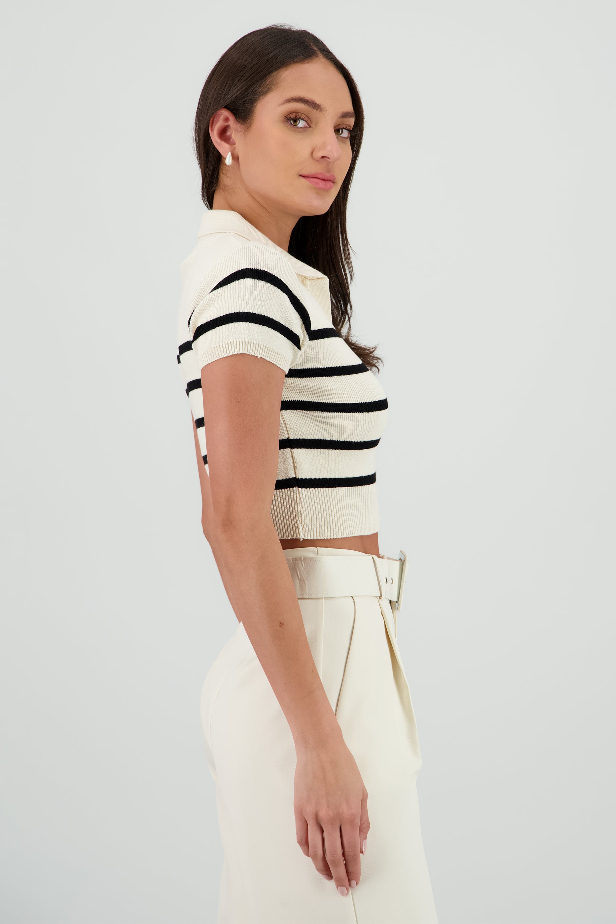 Top tejido cuello polo rayas