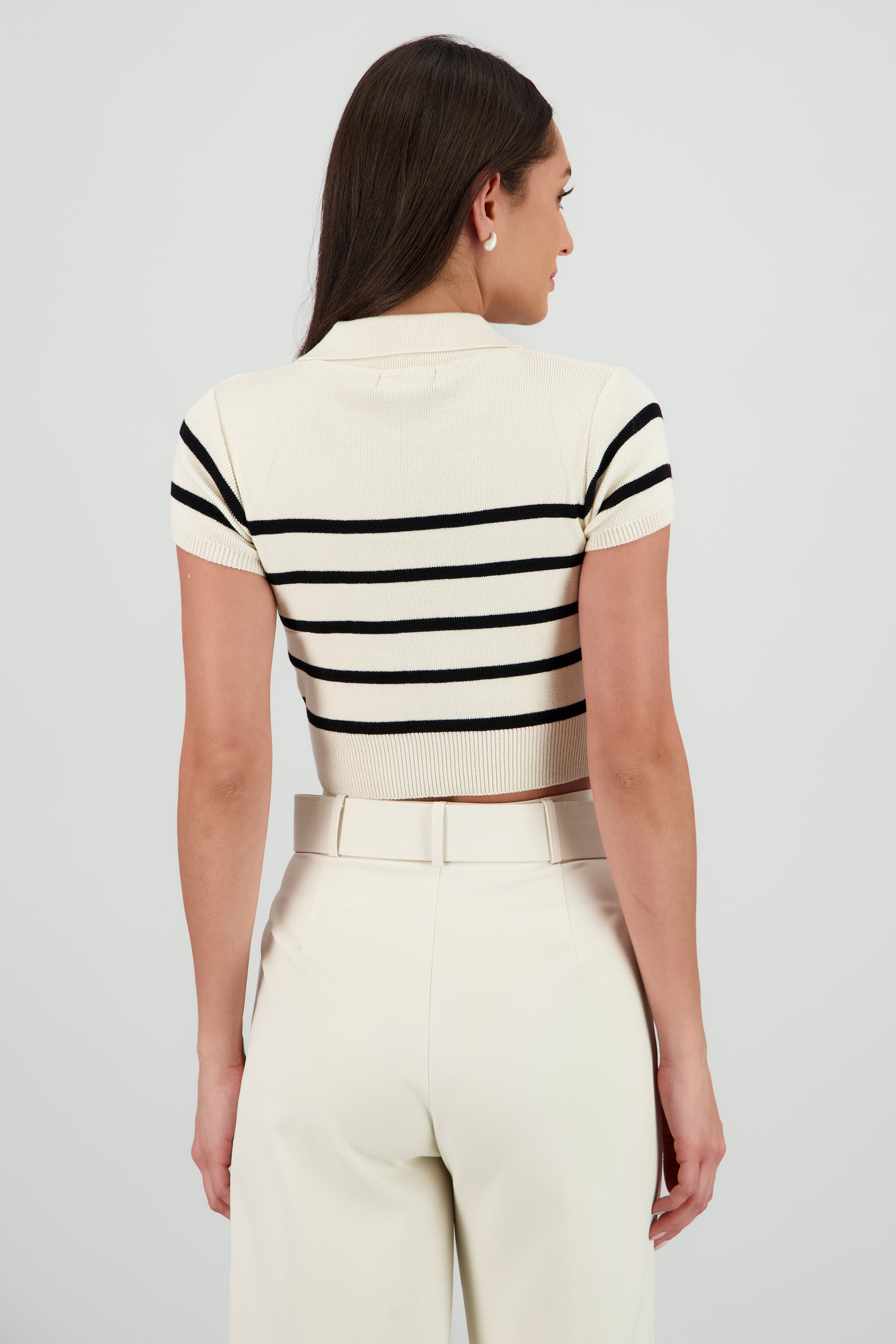 Top tejido cuello polo rayas