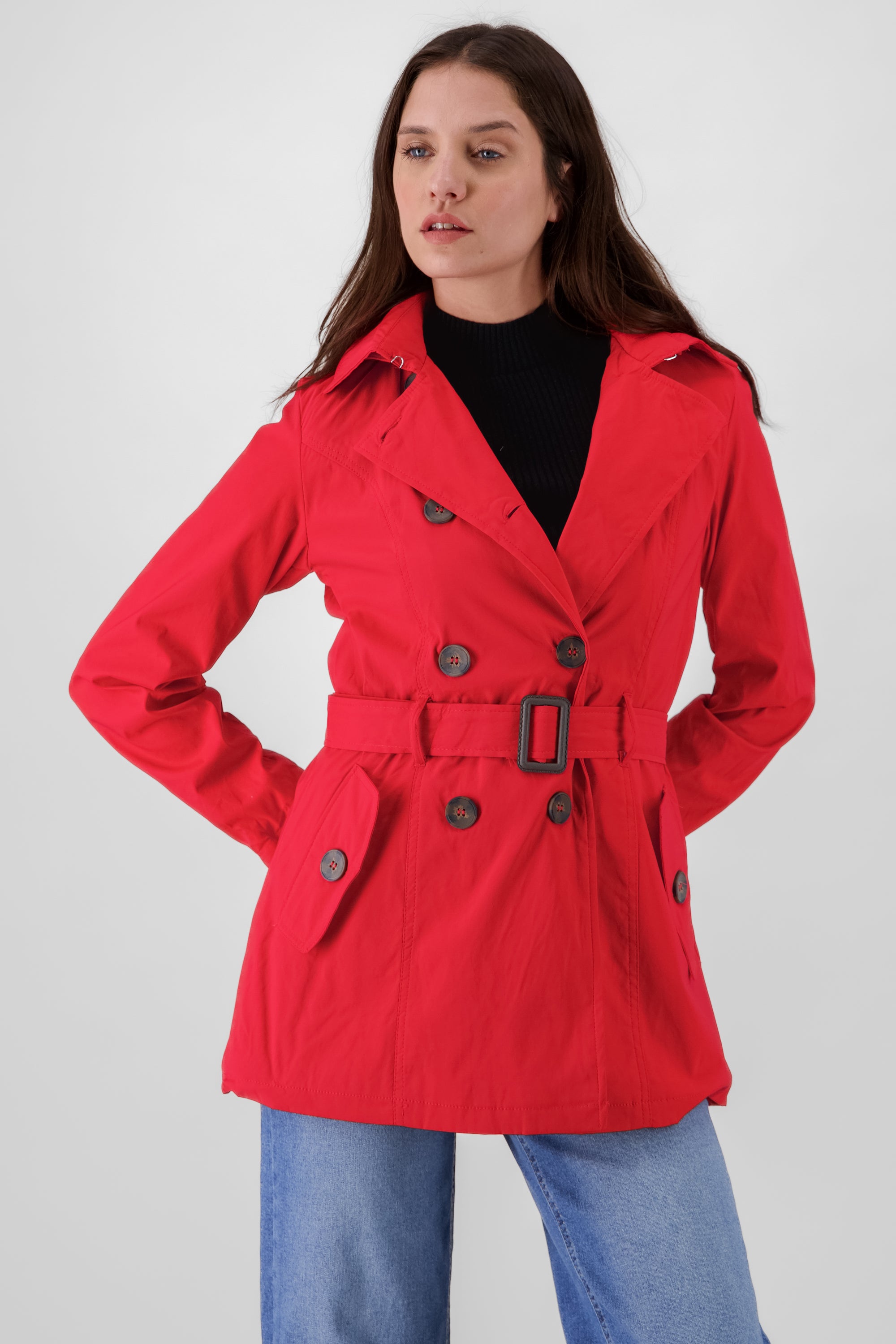 Gabardina monocolor botones cinturón