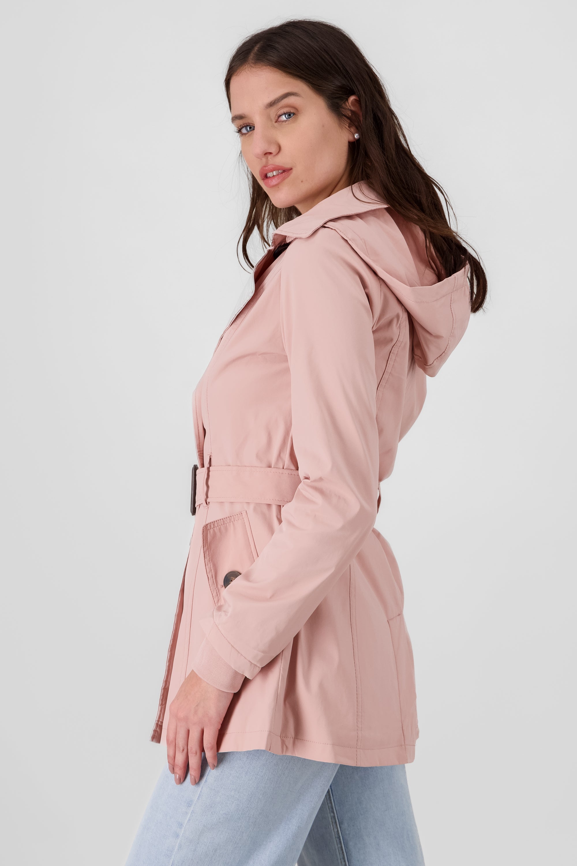 Gabardina monocolor botones cinturón