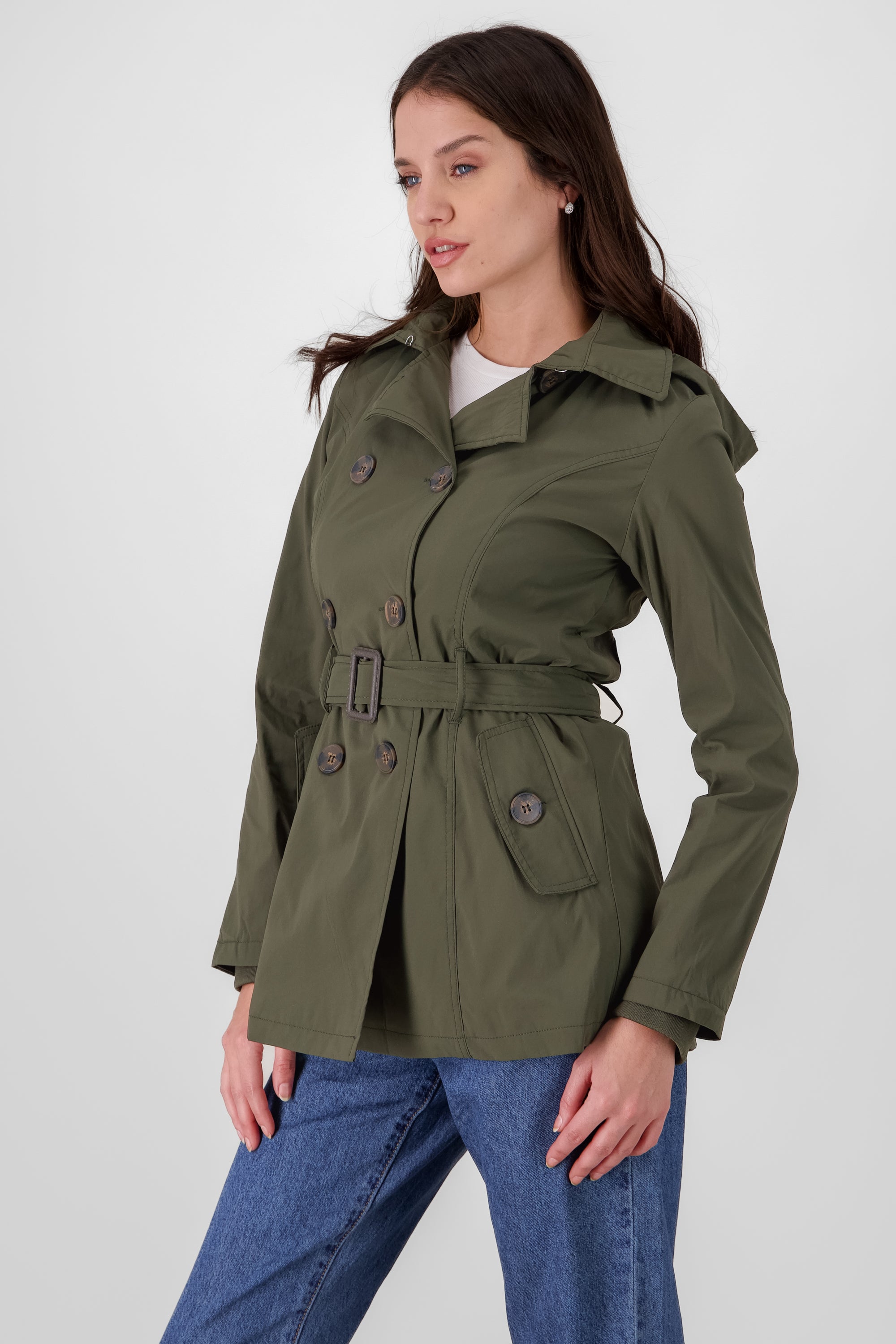 Gabardina monocolor botones cinturón