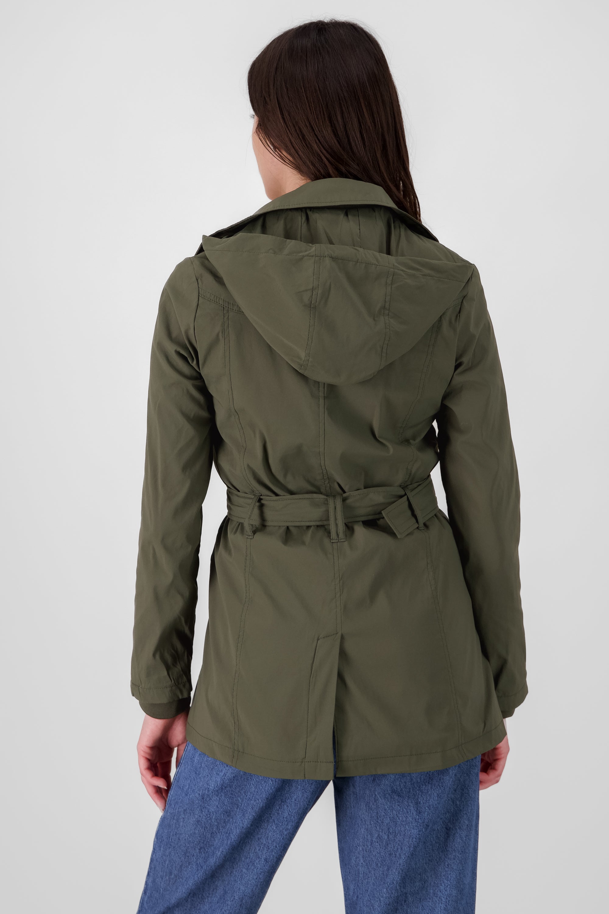 Gabardina monocolor botones cinturón
