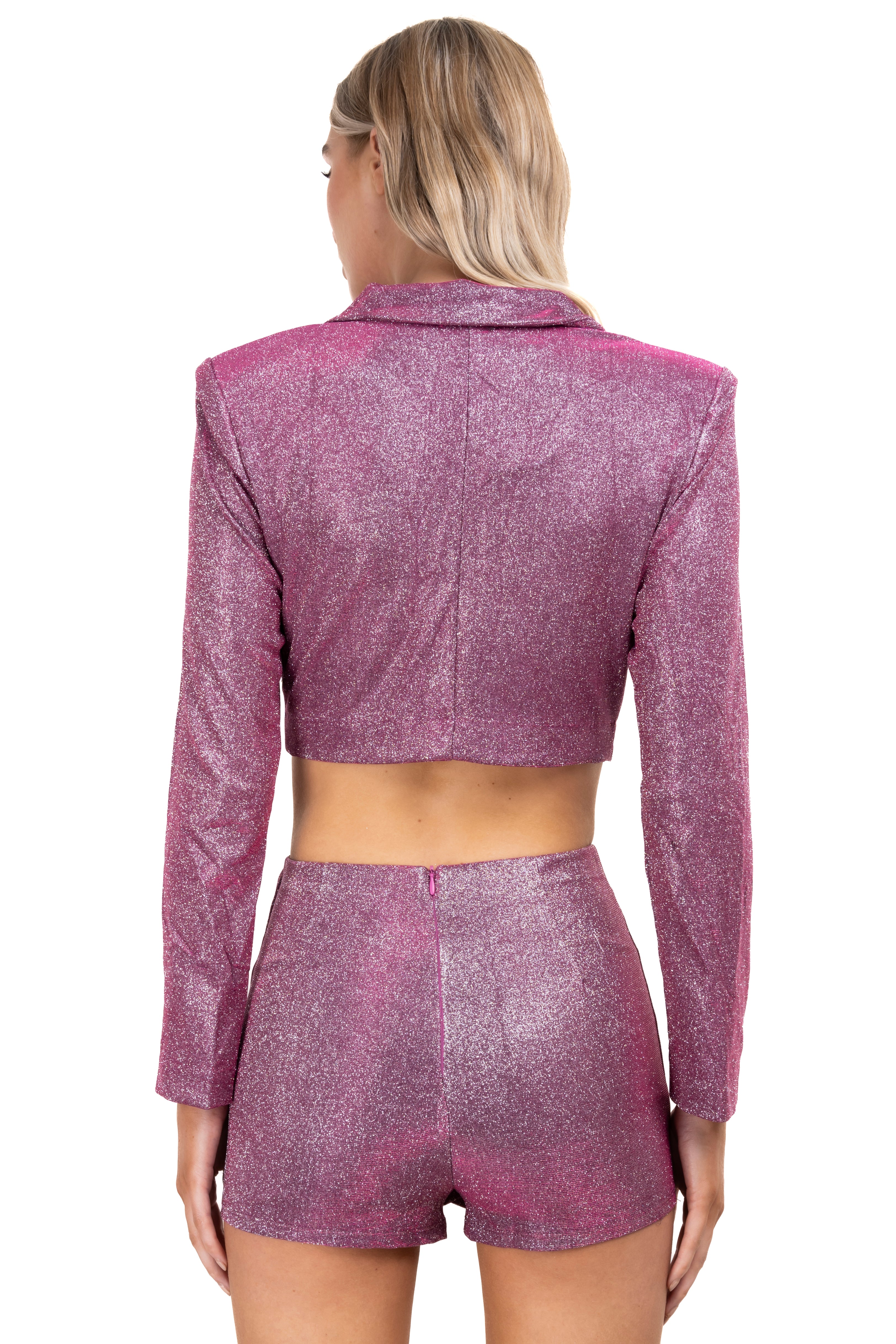 Saco crop brillos solapa